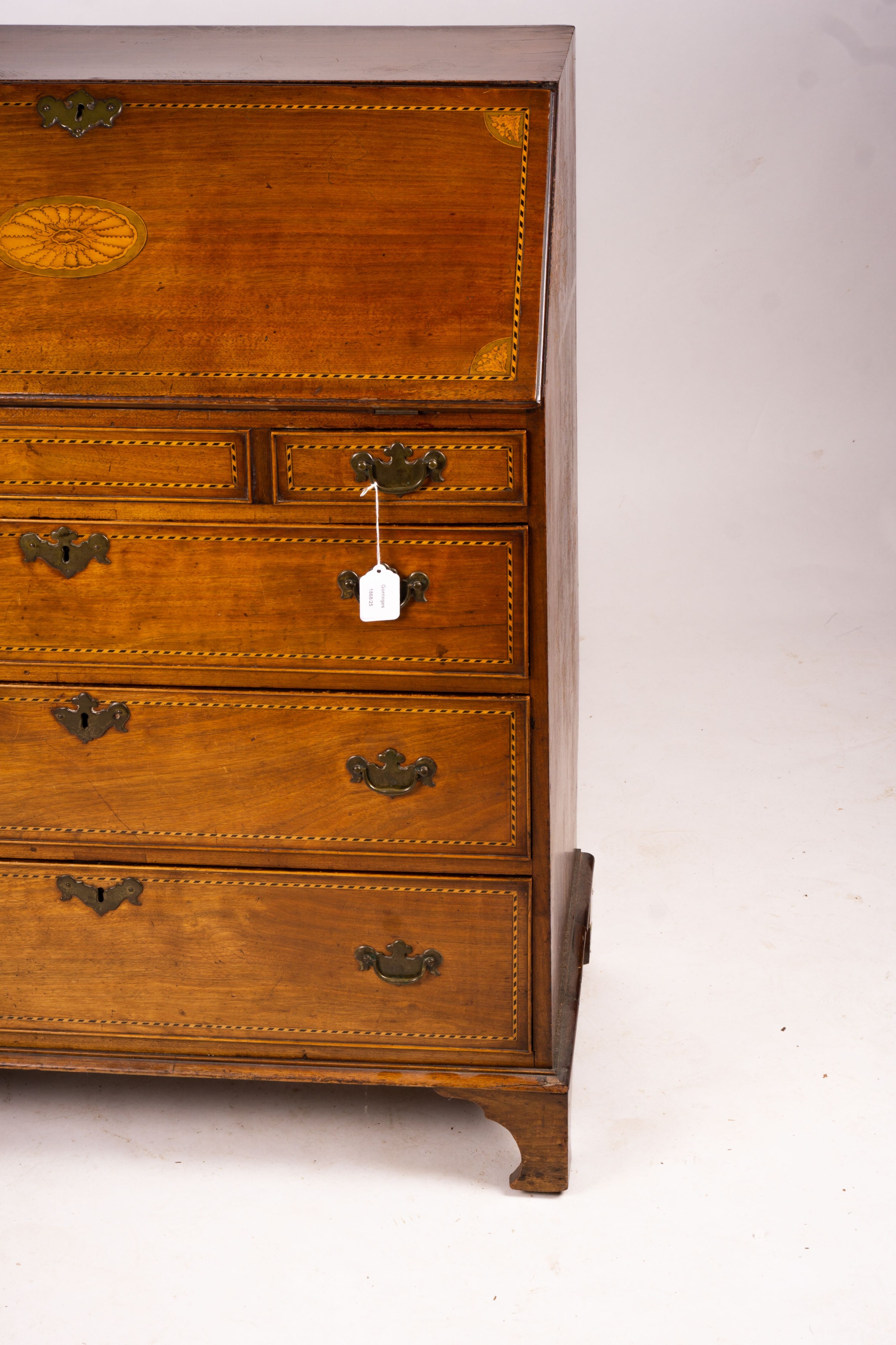 A George III inlaid mahogany bureau, width 88cm, depth 45cm, height 108cm